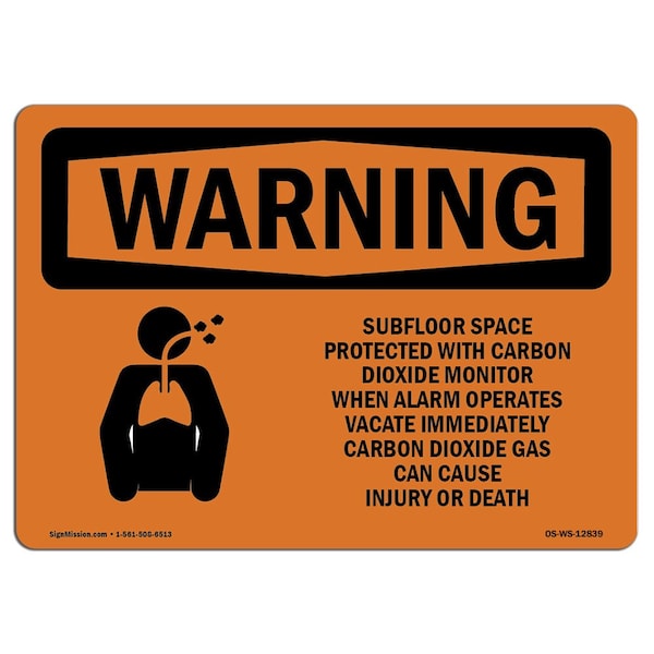 Safety Sign, OSHA WARNING, 7" Height, Aluminum, Subfloor Space Protected, Landscape